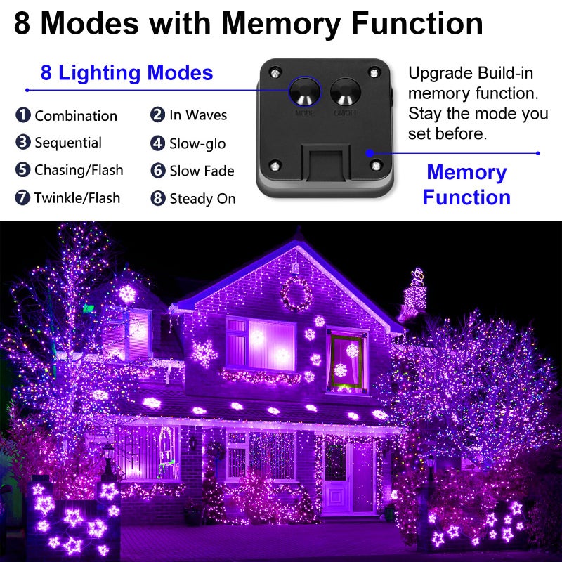 YAOZHOU Solar Christmas Halloween String Lights Purple Outdoor Waterproof 2Pack Total 200Led 8 Modes Copper String Lights Fairy Lights for Valentine's Day Garden, Patio, Fence, Balcony, Outdoors - Image 4
